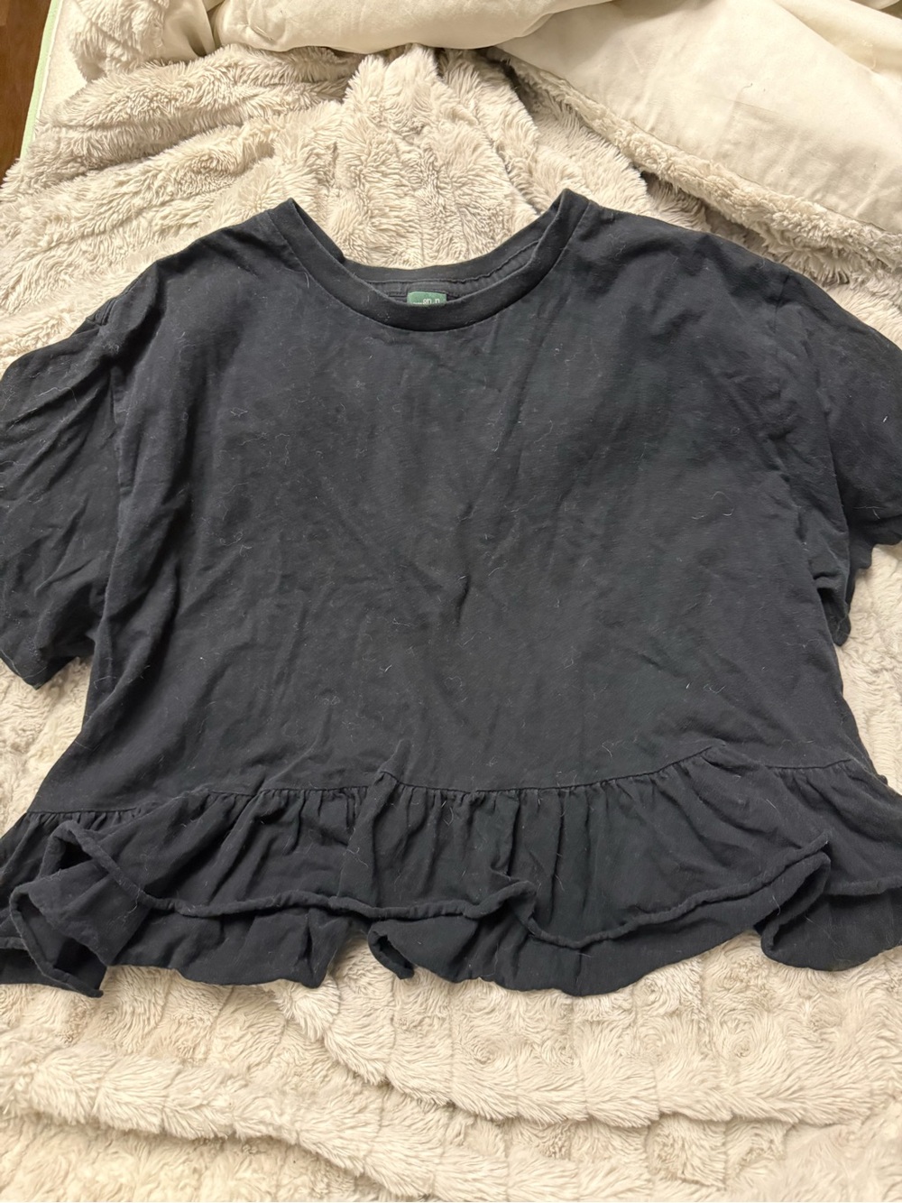 wild fable Black Ruffle-Hem Crop Tee